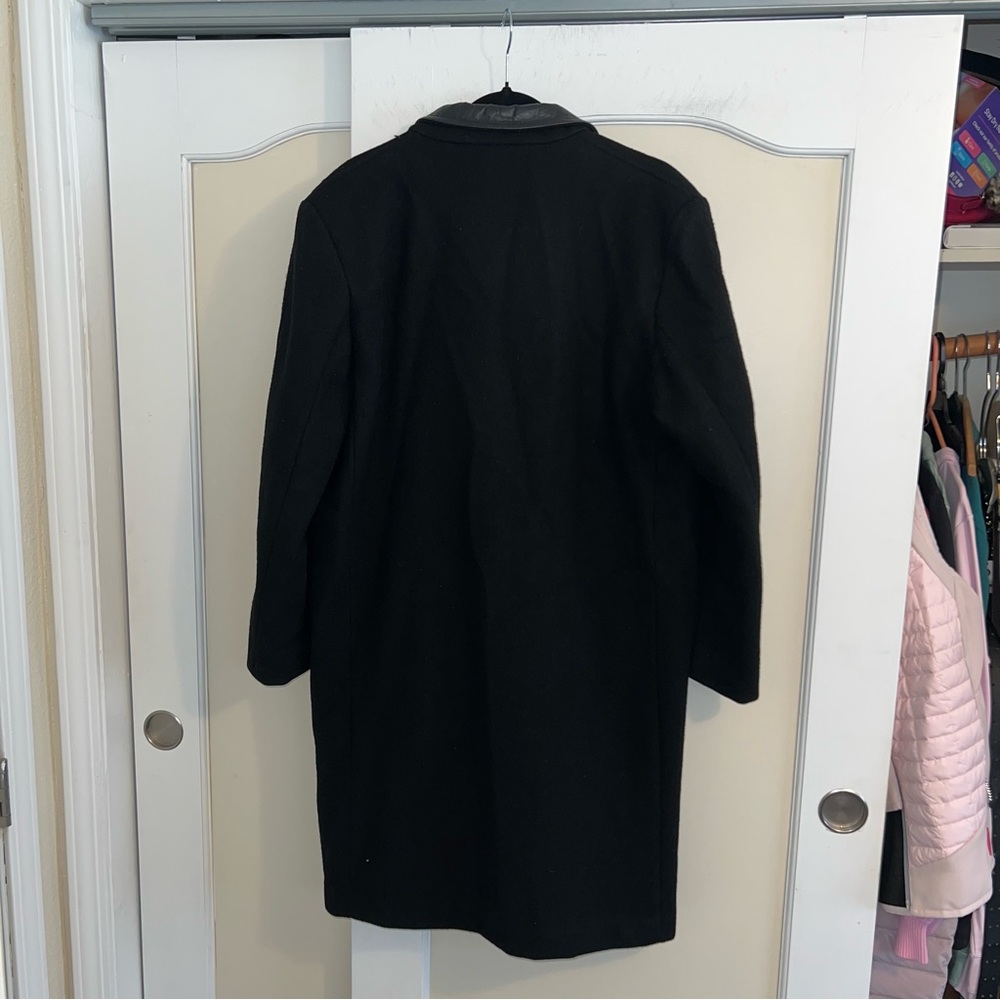 Vintage Hunter’s Run Pure New Wool And Leather Trim Black Long Coat - Picture 3 of 14